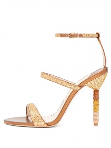 SOPHIA WEBSTER Rosalind gold crystal-embellished leather sandals – metallic heels - flipped
