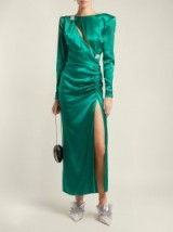 ALESSANDRA RICH Ruched crystal-embellished green silk-satin dress | retro party glamour