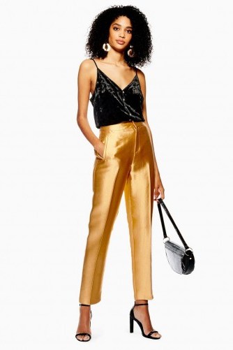 TOPSHOP Satin Clean Peg Trousers in Gold – party pants - flipped