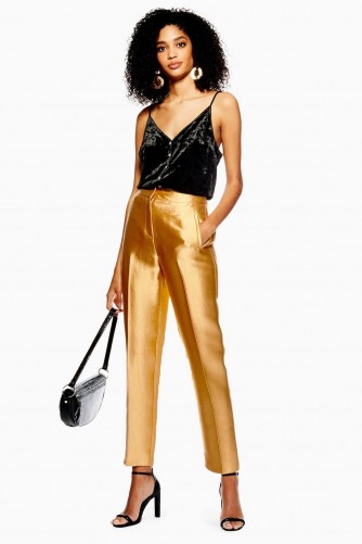 TOPSHOP Satin Clean Peg Trousers in Gold – party pants