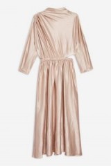 Topshop Satin Ovoid Midi Dress in Champagne | slinky side cut out party frock