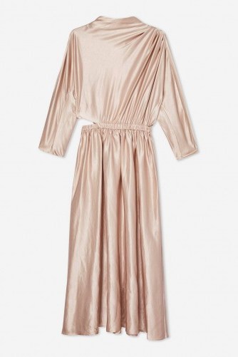 Topshop Satin Ovoid Midi Dress in Champagne | slinky side cut out party frock - flipped