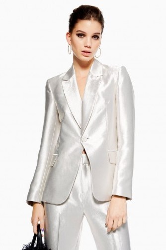 TOPSHOP Silver Satin Suit Jacket – luxe style jackets - flipped