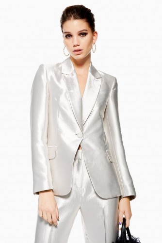 TOPSHOP Silver Satin Suit Jacket – luxe style jackets