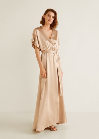 MANGO Satin tie dress in Gold – MILA | elegant party wear