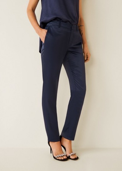 MANGO Satin trousers in blue | straight evening pants - flipped