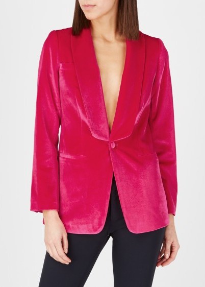 SELF-PORTRAIT Fuchsia velvet blazer ~ bright-pink luxe jacket - flipped