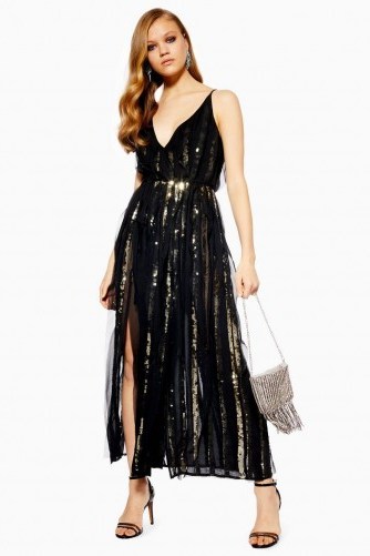 Topshop Sequin Chiffon Maxi Dress in Black | long sequinned party dresses - flipped