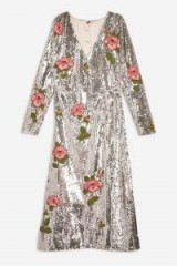 Topshop Sequin Floral Beaded Wrap Dress in Silver | metallic party dresses