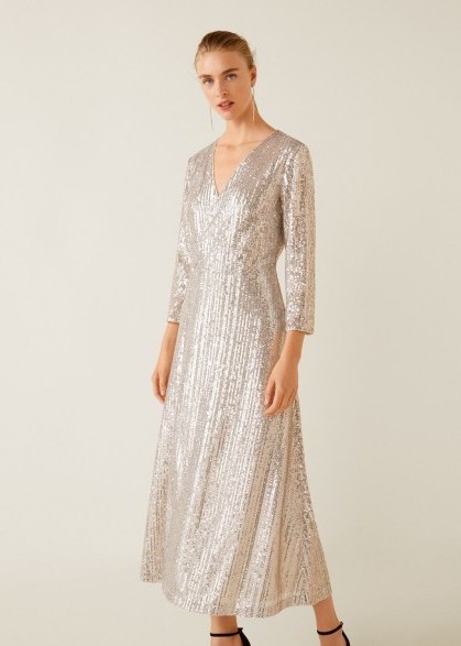 MANGO Sequined gown in silver – MONACO | metallic party dresses - flipped