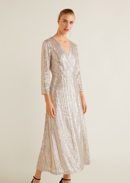 MANGO Sequined gown in silver – MONACO | metallic party dresses