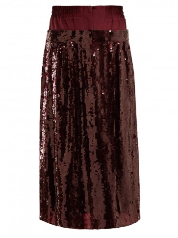 TIBI Burgundy sequin-embellished silk skirt