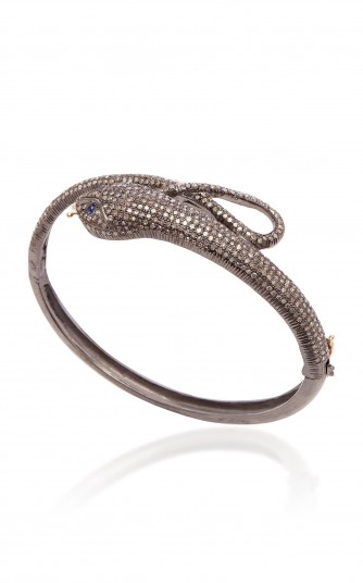 Sanjay Kasliwal Silver, Diamond And Sapphire Snake Bracelet / shimmering diamonds