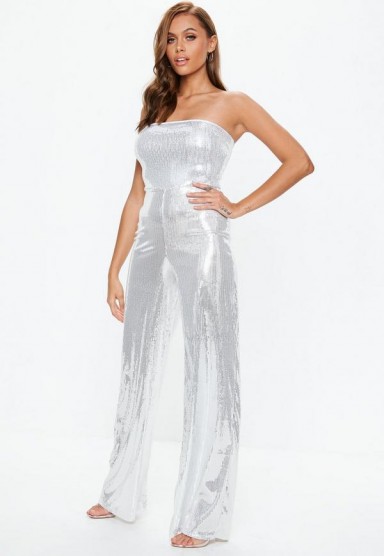 Missguided silver sequin bandeau jumpsuit | party glamour