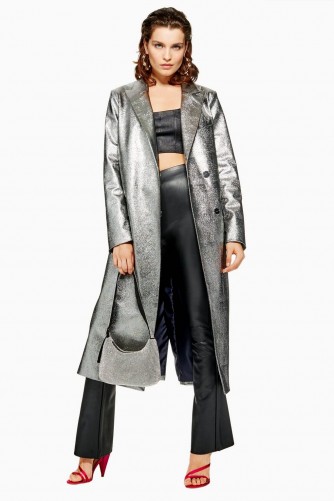 TOPSHOP Silver Textured Coat – metallic glamour
