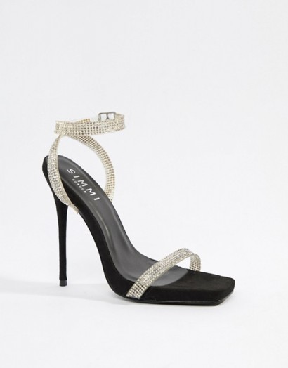 Simmi London Jenny black embellished heeled sandals | strappy diamante ...