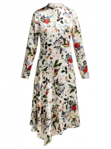 ERDEM Sinclair Edith-print asymmetric white silk gown ~ beautiful floral prints