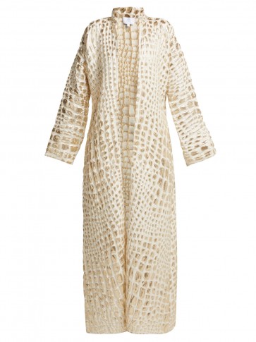 REBECCA DE RAVENEL Single-breasted alligator-print cloqué coat in ivory / luxury occasion outerwear