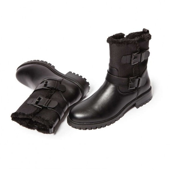 KG KURT GEIGER SNUG 2 faux fur lined buckle boot in black – cool winter boots - flipped