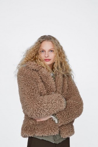 ZARA SOFT FAUX FUR JACKET in Beige | warm fluffy winter jackets - flipped