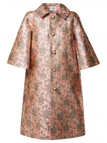 ERDEM Sorayah floral-jacquard pink coat / luxury statement coats - flipped