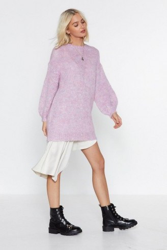 NASTY GAL Sorry Knit Sorry Oversized Sweater in lilac – slouchy crew neck - flipped