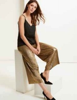 M&S COLLECTION Sparkly Wide Leg Trousers in Gold Mix ~ metallic evening pants - flipped