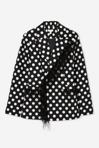 Topshop Spot Feather Jacket in Monochrome | glamorous trouser suit jackets - flipped