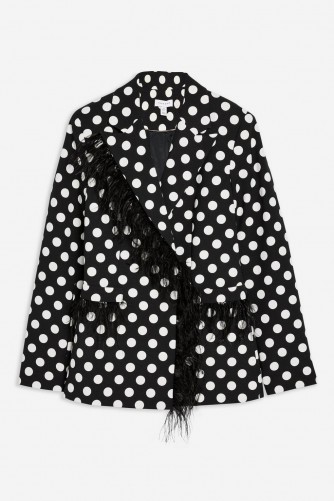 Topshop Spot Feather Jacket in Monochrome | glamorous trouser suit jackets
