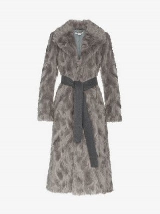 Stella McCartney Faux Fur Long Belted Coat in Grey ~ winter luxe - flipped