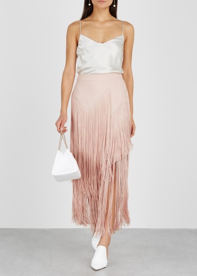 STELLA MCCARTNEY Pink fringed midi skirt – tiered fringing