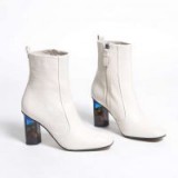 KURT GEIGER LONDON STRIDE 90 printed block heel ankle boot in cream leather
