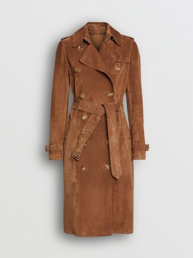 BURBERRY Suede Trench Coat in Sepia Brown ~ classic belted coat