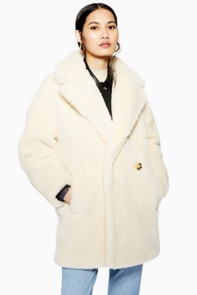 Topshop Super Soft Borg Coat in Cream | luxe style winter coats - flipped