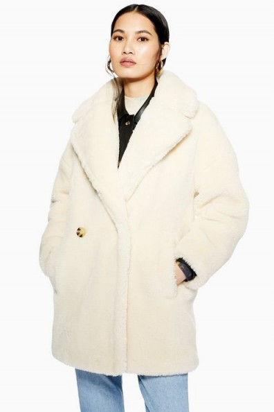 Topshop Super Soft Borg Coat in Cream | luxe style winter coats