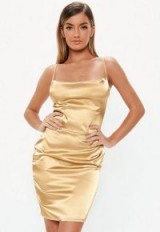 Missguided tall gold satin cowl neck mini dress | strappy party dresses