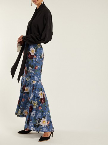 ERDEM Tallulah Gertrude-print blue silk skirt