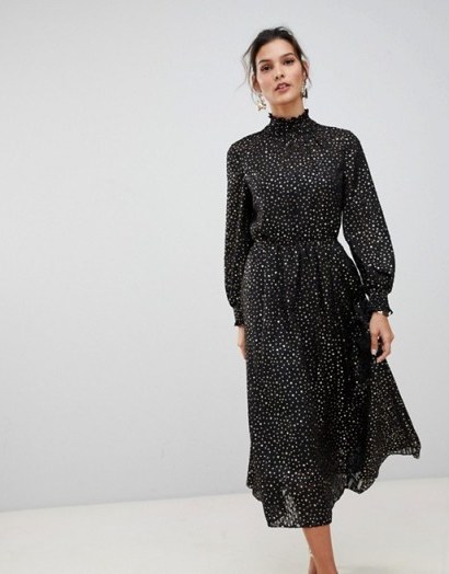 Ted Baker Elsiie midi dress with metallic stars in black – high neck party dresses - flipped