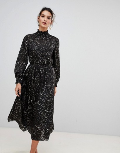 Ted Baker Elsiie midi dress with metallic stars in black – high neck party dresses