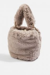 Topshop Teddy Faux Fur Bucket Bag in Grey | small fluffy top handle bags
