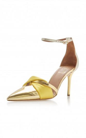 Malone Souliers Thalia Luwolt Pump in Gold | luxe party shoes - flipped