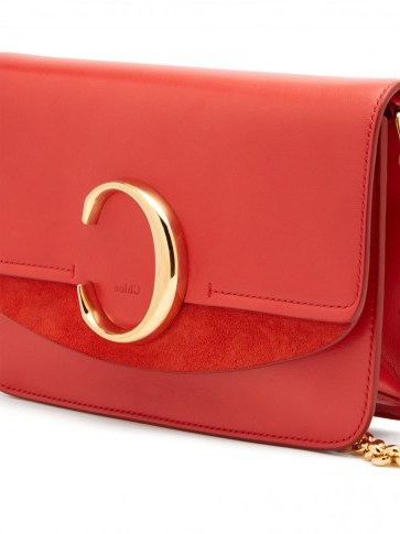 CHLOÉ The Chloe mini red leather and suede cross-body bag | designer monogrammed crossbody - flipped