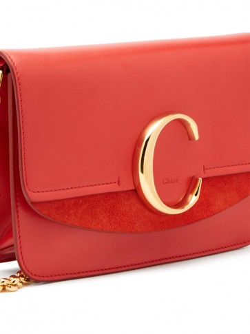 CHLOÉ The Chloe mini red leather and suede cross-body bag | designer monogrammed crossbody