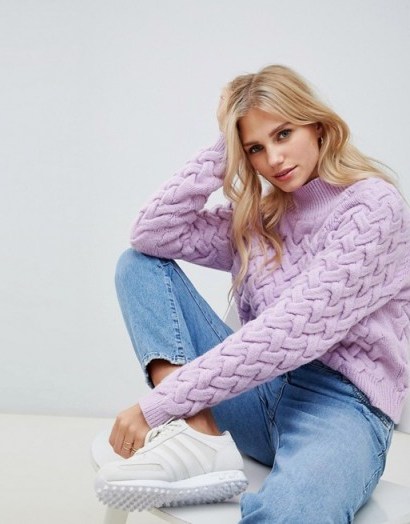The East Order Adel textured jumper in baby violet | lilac high neck sweater - flipped
