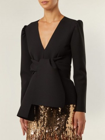 MSGM Tie-front black crepe top - flipped