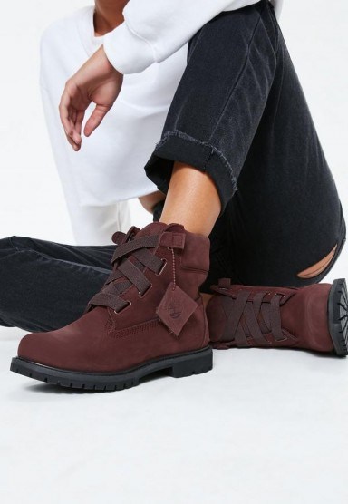 timberland burgundy premium 6 inch convienience boots – wide lace ankle boot - flipped