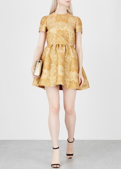 VALENTINO Gold brocade mini dress ~ metallic fit and flare - flipped