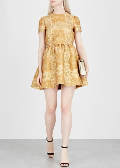 VALENTINO Gold brocade mini dress ~ metallic fit and flare
