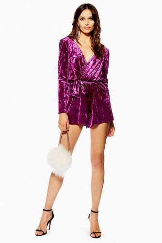 Topshop Purple Velvet Wrap Playsuit | party luxe - flipped