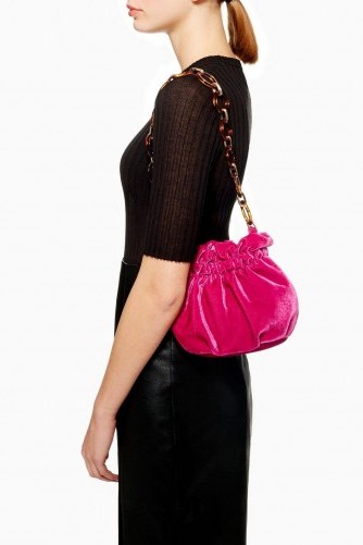 Topshop Viv Velvet Link Pouch in Pink | small bright shoulder bag - flipped
